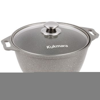 Кастрюля алюм. литая а/приг. Kukmara "Мраморная" светлый 4,0л  Стекл.кр. кмс42а (Кукмор) *1/3