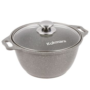 Кастрюля алюм. литая а/приг. Kukmara "Мраморная" светлый 3,0л Стекл.кр. кмс32а (Кукмор) *1/3