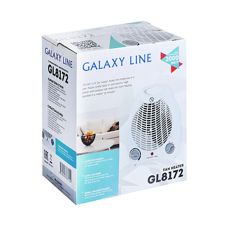 Тепловентилятор спираль 2000Вт GALAXY GL 8172 белый, 2 режима + режим вентил. *1/6