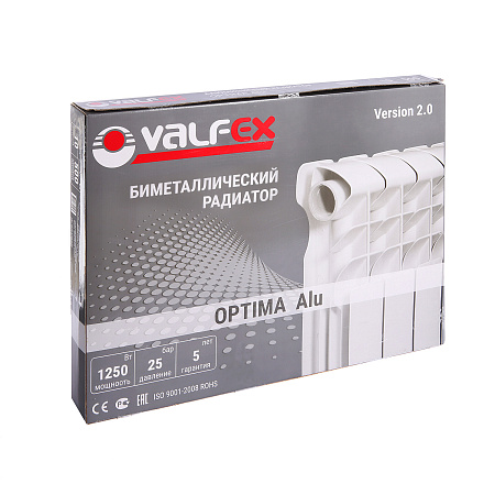 Радиатор отопления биметалл 500/80 10 секц. (1250 Вт ) VALFEX OPTIMA Version 2.0(аналог ЗР031)  *1