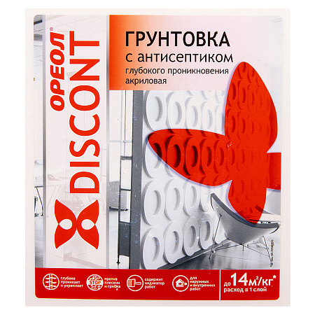 Грунтовка акриловая для внутренних и наружных работ 5 кг Ореол Дисконт с антисептиком гл.прон*1/120