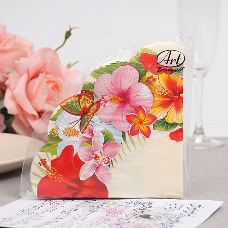 Салфетки бумажные  12 шт d32 Art Bouquet Rondo Тропические цветы 3 сл круглые *15