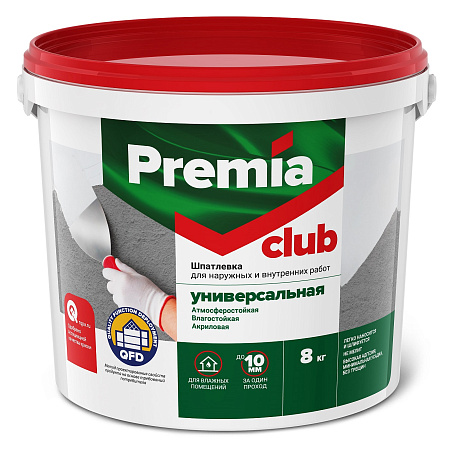 Шпатлевка акриловая для внутренних и наружных работ универсальная 1,5 кг PREMIA CLUB *1/12/384