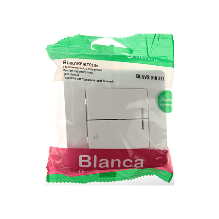 Выключатель "BLANCA" СП 2кл. белый с подсветкой 10А 250В  BLNVS010511  *10/60