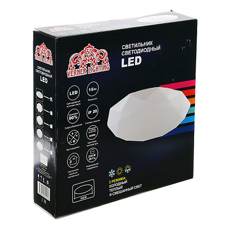 Светильник светодиодный акриловый 340мм 32W 6135С/16W*2 LED3 реж(тепл.и хол.свет,смеш) б/пультаVERNER LIGHTING *1/10