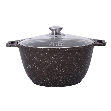 Кастрюля алюм. литая а/приг. Kukmara "Мраморная" кофейный 4,0л  Стекл.кр. кмк42а (Кукмор) *1/3