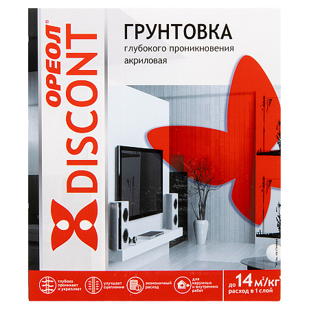 Грунтовка акриловая для внутренних и наружных работ 5 кг Ореол Дисконт глубокого проникновения*1/120