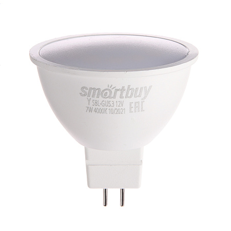 Лампа светодиодная 7W GU5,3 рефлектор 4К нейтральный 12V MR16 Smartbuy *10/100