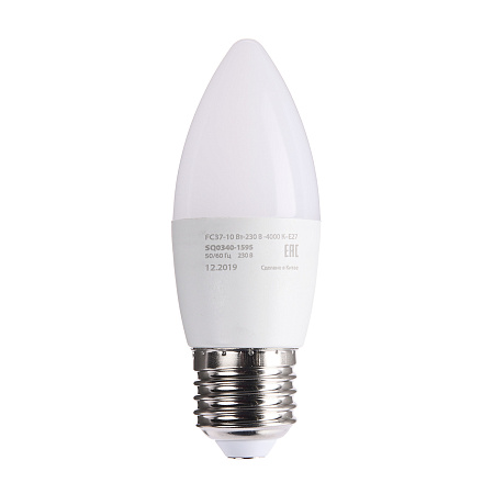 Лампа светодиодная 10W Е27 свеча 4К нейтральный FC37 Народная SQ0340-1595 *10/100