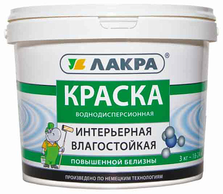 Краска акриловая для стен и потолков 3 кг Лакра влагостойкая Белоснежная интерьерная   *1/144
