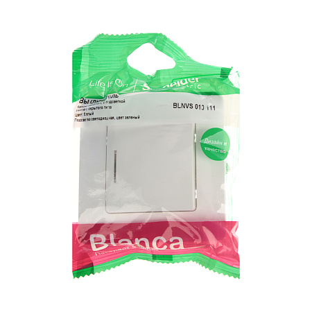 Выключатель "BLANCA" СП 1кл. белый с подсветкой 10А 250В  BLNVS010111  *10/60
