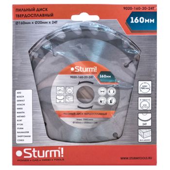 Диск пильный 160*20,0мм 24 зубьев по дереву (9020-160х20х24Т) Sturm *1/50