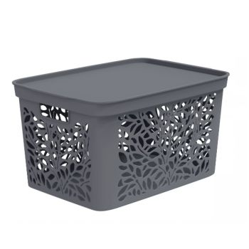 Корзина для хранения пластм. "Leaves" 463х326х256мм с Крышкой 30л Серый арт.83901("Полимербыт")*1/10