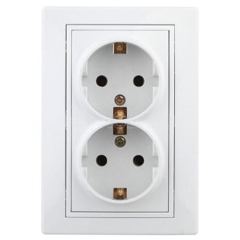 Розетка "Intro Plano" СП 2-мест.белый с/з 2X2P+E Schuko 16А-250В IP20 1-205-01 *10/100