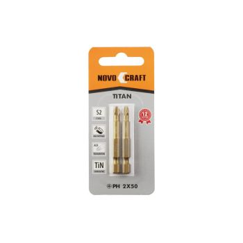 Бита крестовая PH2х 50мм (2шт) магнитная S2 TiN хвостовик1/4"Е TITAN NovoCRAFT *1/25