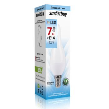 Лампа светодиодная 7W Е14 свеча на ветру 4К нейтральный С37 Smartbuy *10/100
