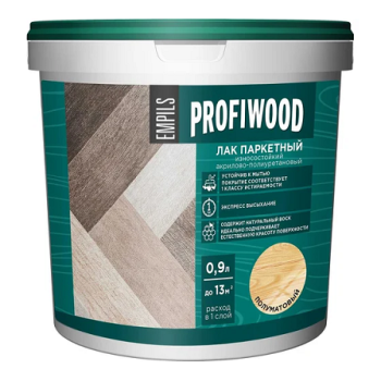 Лак водно-дисперсионный акриловый  паркетный полуматовый 0,9 кг/0,9л  PROFIWOOD *1/6/336