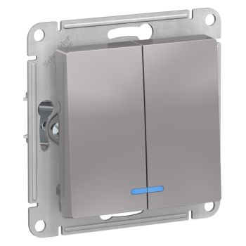 Механизм выключателя "ATLAS DESIGN" 2кл. алюминий с подсв. (сх.5а) 10АХ SchE ATN000353  *10