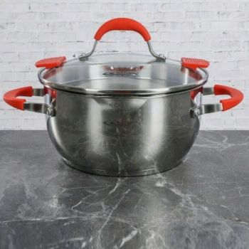 Кастрюля нерж. "Катунь" "Аврора" 4,0л d22см термораспред. дно, Стекл.кр., силик.руч. КТ07-D-22*1/4