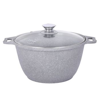 Кастрюля алюм. литая а/приг. Kukmara "Мраморная" светлый 4,0л  Стекл.кр. кмс42а (Кукмор) *1/3