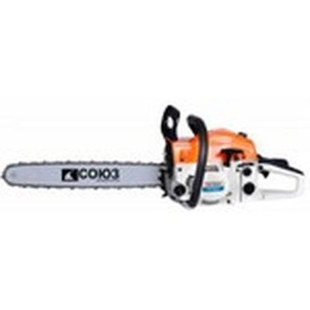 Пила цепная бензиновая 2Т 3,5л.с 52см3 шина45,5см цепь76зв. шаг3/8" паз1,5мм ПТС-99520Т СОЮЗ  *1/2