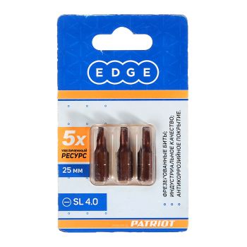 Бита шлицевая SL4,0х25мм (3шт) фрезерованная S2 хвостовик1/4"С EDGE PATRIOT *1/20