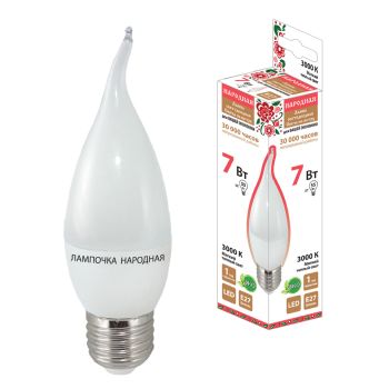 Лампа светодиодная 7W Е27 свеча на ветру 3К теплый WFC37 Народная SQ0340-1546 *10/100