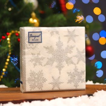 Салфетки бумажные 3сл 24*24см 25шт НОВЫЙ ГОД Bouquet de Luxe Снегопад Серебро *15 *