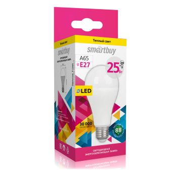 Лампа светодиодная 25W Е27 груша 3К теплый A65 Smartbuy *10/100