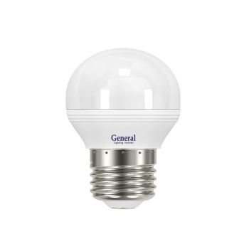 Лампа светодиодная 7W Е27 шар 4К нейтральный G45F GENERAL 639800 *10/100