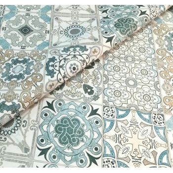 Клеенка на тканевой основе, полиур.покр."Elegance" "Узоры" Зел./Беж ш.1,37м GW-21587 "Great Way" *20