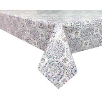 Клеёнка на тканевой основе, полиур.покр."Elegance" "Узоры" Син/Беж. ш.1,37м GW-21590 "Great Way" *20