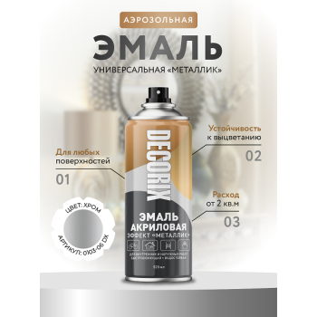 Эмаль-аэрозоль металлик хром 520 мл DECORIX (M306) *1/12