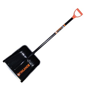 Лопата снегоуб пластик 410*410 с планкой дерев. черенком и V- ручкой "FINLAND" (арт.1243)  *1/10