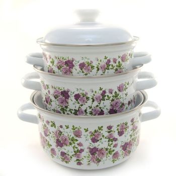 Набор кастрюль эмалированных: 1,5л+2,0л+3,0л рис. "Китайская роза" С-124АП2/4 "Лысьвенские ЭМАЛИ" *1