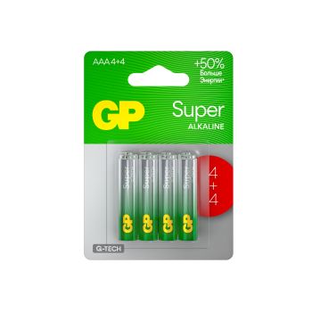 Элемент питания AAА (LR03) GP Super Alkaline (блистер 4шт+4шт) 24AA214/4-2CRSBC8 *1/64/640