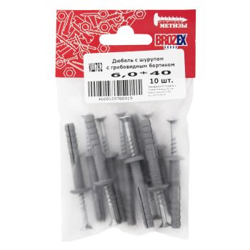 Дюбель с шурупом BROZEX 6,0*40 с грибовидным бортиком пакет (10шт) *10/100