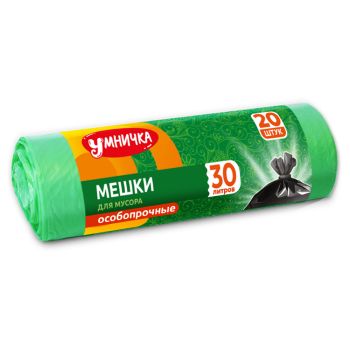 Мешки для мусора  30л*20шт толщ.8мкм особопрочные "Умничка" MPU2032 ("МультиПласт") *50