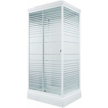 Кабина душевая 100*80*228 А Квадро ДН4 поддон прямоугольный низкий, стекло ПОЛОСЫ, ст.белая (8уп)