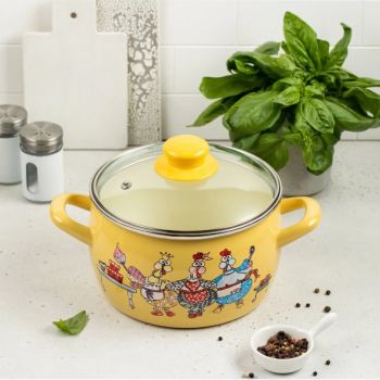 Кастрюля эмалированная "Куриный переполох" 2,2л d160мм Стекл.кр. 374687 ("МЕТРОТ" Сербия) *1/4