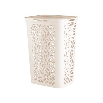Корзина для белья пластм. 60л "Leaves" 635x440x340мм Молочный 48907 ("Плимербыт") *1/4