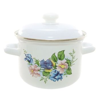 Кастрюля эмалированная 3,0л d180мм крышка с пл.р., обод нерж., с Деколью С-1612АП2/4 *1/4