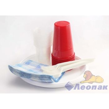 Одноразовая посуда Набор "Пикник" 10перс/50пр.: тар.d205мм+стаканы0,2л+стопки0,1л+вилки+салф. *1/25