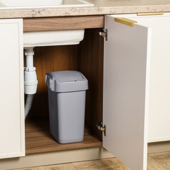 Контейнер д/мусора пластм. с откидной+"плавающей" крышкой 12л "Step" СерыйSC480611025 "Spin Clea"1/8