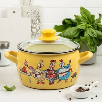 Кастрюля эмалированная "Куриный переполох" 7,5л d240мм Стекл.кр. 374690 ("МЕТРОТ" Сербия) *1/4