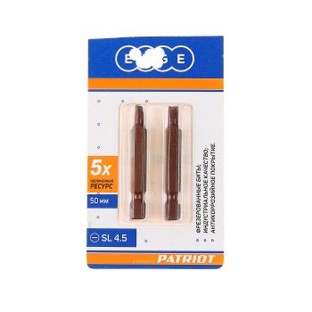 Бита шлицевая SL4.5х50мм (2шт) фрезерованная S2 хвостовик1/4"Е EDGE PATRIOT *1/20
