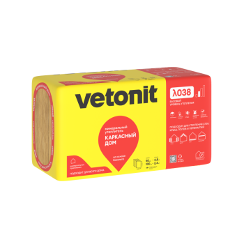Теплоизоляция "VETONIT"  Каркасный дом 100х600х1000 (30кг/м3 Базальт 4 мата 2,4м2/0.24м3) *1/12