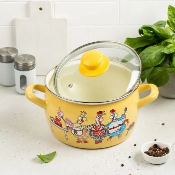 Кастрюля эмалированная "Куриный переполох" 3,1л d180мм Стекл.кр. 374688 ("МЕТРОТ" Сербия) *1/4