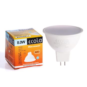 Лампа светодиодная 8,0W-220V GU5.3 MR16 6.5K холодный  матовая Ecola 51x50 M2RD80ELC *10/100