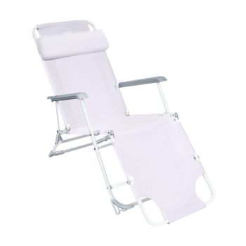 Кресло-шезлонг складное с "подножкой", мягк. подголовник, нагрузка до120к, белый К4 *1